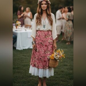 Vintage 70's cottagecore midi skirt size 14